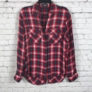 Sam Edelman Sz M Plaid Split Back Top With Zippers